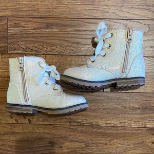 Toddler girl gold lace up glitter sparkle boots, 10Y